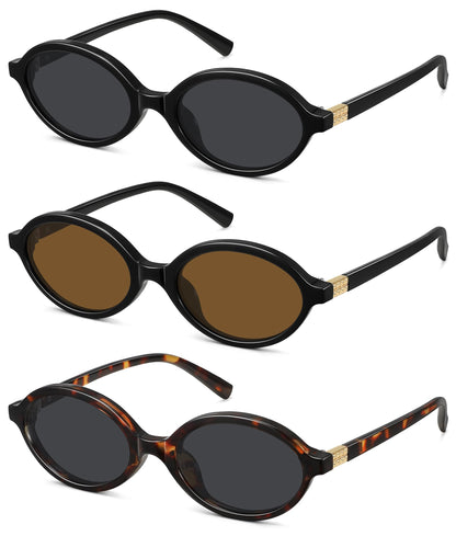 WOWSUN Retro Oval Sunglasses for Women,Slim 90s Vintage Fashion Shades