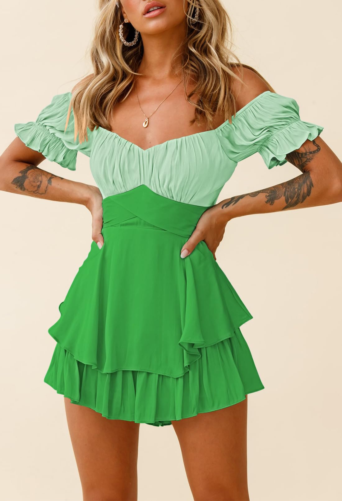 Fixmatti Women's Color Block Romper