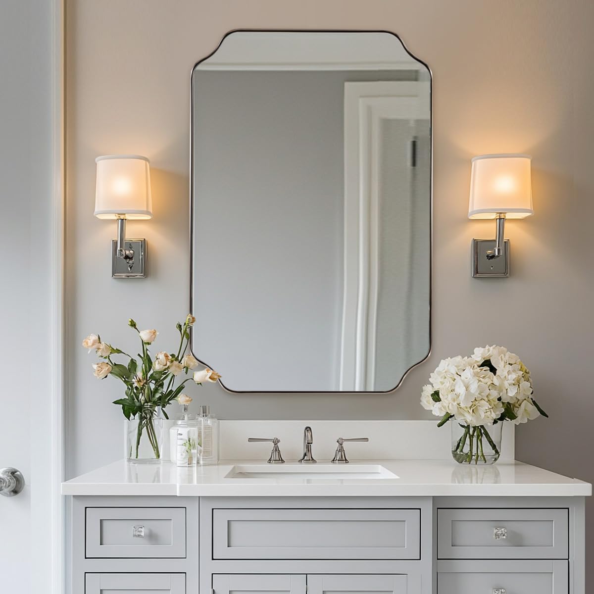 ANDY STAR Unique Rectangle Wall Mirror, 24"x32" Black Mirror, Modern Mirror with Aesthetic Scalloped Edge Design Ideal for Bathroom, Bedroom or Entryway, Thin Frame Deep 1’’