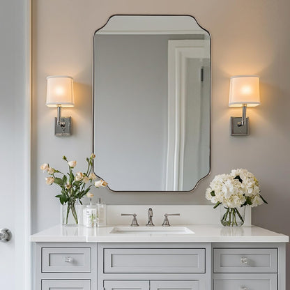 ANDY STAR Unique Rectangle Wall Mirror, 24"x32" Black Mirror, Modern Mirror with Aesthetic Scalloped Edge Design Ideal for Bathroom, Bedroom or Entryway, Thin Frame Deep 1’’