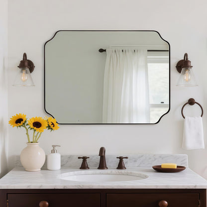 ANDY STAR Unique Rectangle Wall Mirror, 24"x32" Black Mirror, Modern Mirror with Aesthetic Scalloped Edge Design Ideal for Bathroom, Bedroom or Entryway, Thin Frame Deep 1’’