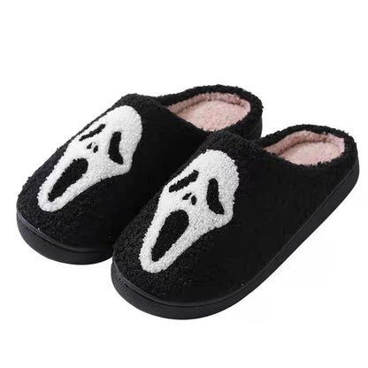 Unisex Halloween Slippers Spooky Ghost Slippers Cute Cozy Warm Plush Slip-On House Indoor and Outdoor Shoes
