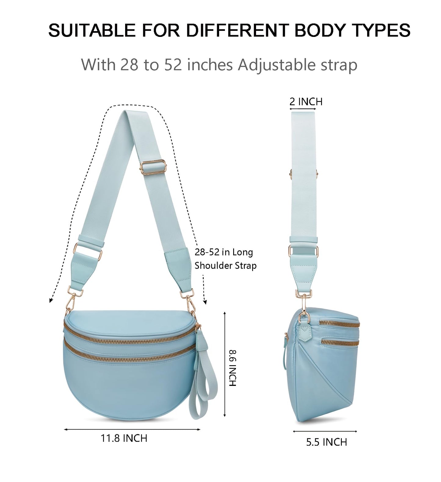 Pure Colour Crossbody Bum Bags for Women Spacious Checkered Cross body Bag Nylon Trendy Fanny Pack for Travel