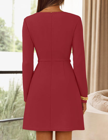 MEROKEETY Women's Fall Business Casual Work Office Long Sleeve Mini Dress
