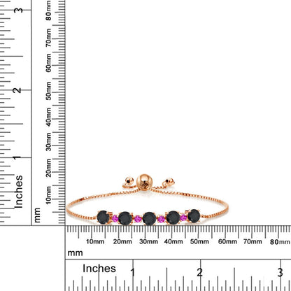 Gem Stone King Gemstone Birthstone and Pink Sapphire Tennis Bracelet 18K Rose Gold Plated Silver | Round 5MM and 2.5MM | Adjustable Bolo Design | Easy-On Easy-Off