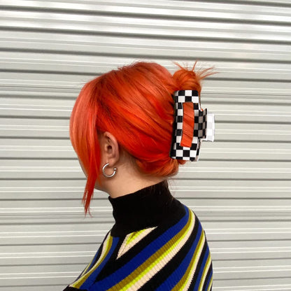 Vintage Checkered Y2K Hair Barrettes, Aesthetic 3Pcs Claw Clips for Women and Girls