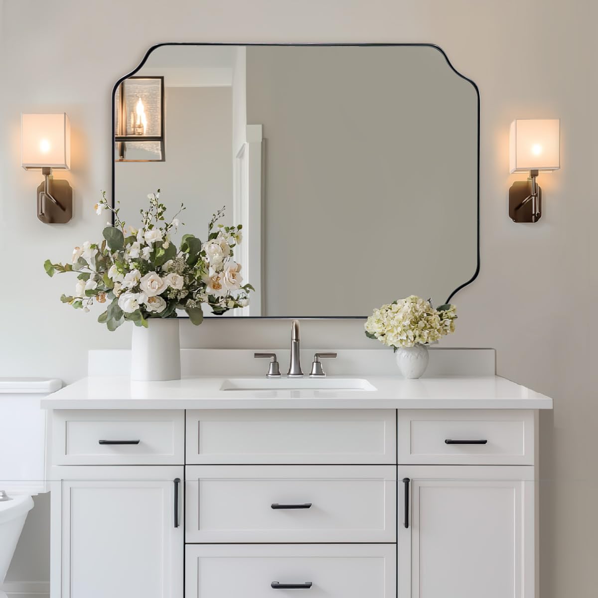 ANDY STAR Unique Rectangle Wall Mirror, 24"x32" Black Mirror, Modern Mirror with Aesthetic Scalloped Edge Design Ideal for Bathroom, Bedroom or Entryway, Thin Frame Deep 1’’
