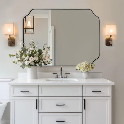 ANDY STAR Unique Rectangle Wall Mirror, 24"x32" Black Mirror, Modern Mirror with Aesthetic Scalloped Edge Design Ideal for Bathroom, Bedroom or Entryway, Thin Frame Deep 1’’