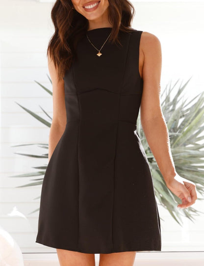 OWIN Women’s Summer Casual Boat Neck Sleeveless Elegant Flared A Line Swing Club Cocktail Party Short Mini Dress