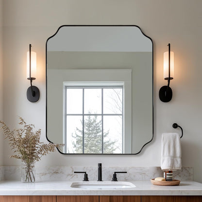 ANDY STAR Unique Rectangle Wall Mirror, 24"x32" Black Mirror, Modern Mirror with Aesthetic Scalloped Edge Design Ideal for Bathroom, Bedroom or Entryway, Thin Frame Deep 1’’