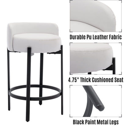 LukeAlon Mid Century Linen Counter Stools Set of 4, Upholstered 26.5” Seat Height Low Barstools with Natural Wood Legs Round Low Back Kitchen Stools with Footrest for Dining Room, Beige