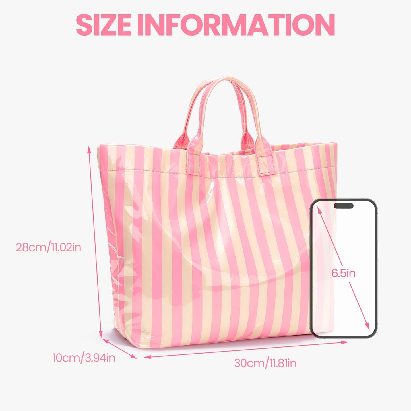 Striped PVC Tote Bag Large Glossy