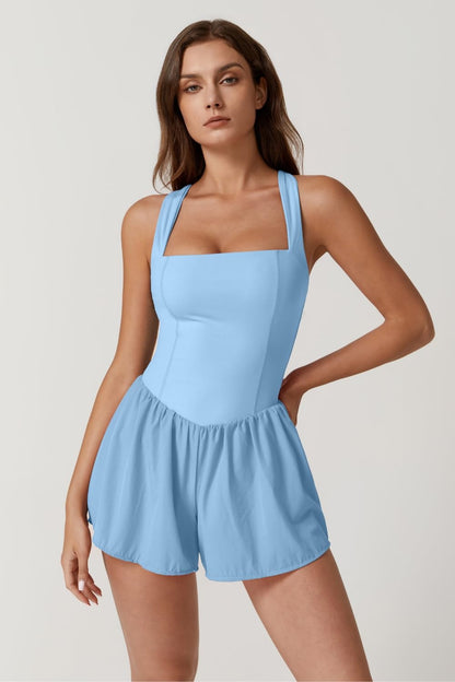 QINSEN Women's Square Neck Sleeveless Romper Jumpsuit