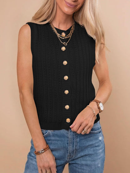 Saodimallsu Womens Sleeveless Sweater Vest Button Down Crochet Cardigan | Sweater Vest,Crochet,Summer Knit Tank Top,Sleeveless,Trendy Going Out Tops