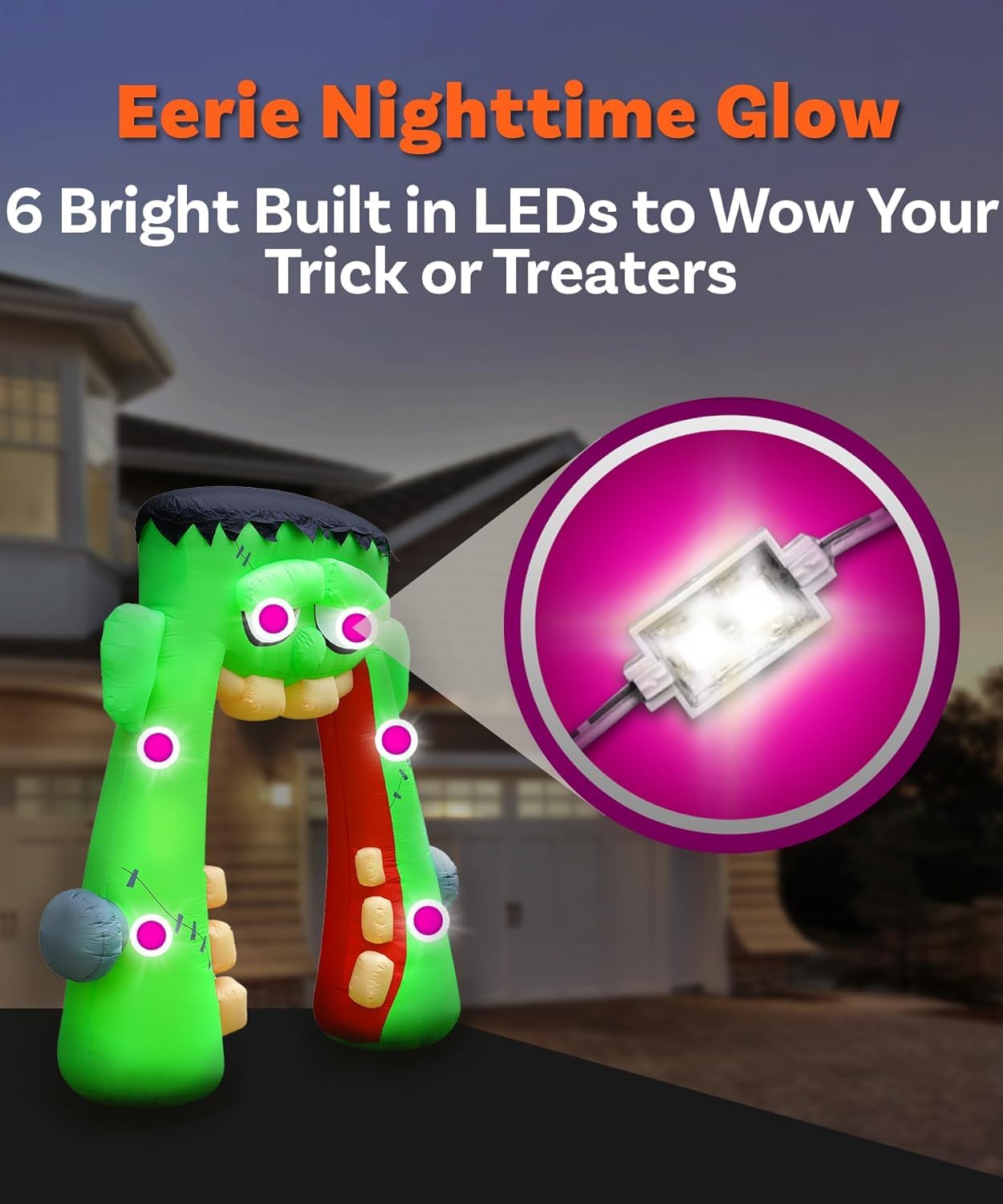 10FT Halloween Inflatable Frankenstein Archway, Halloween Monster Mouth Archway Built-in 6 LEDs for Halloween Inflatables Outdoor Decoration Blow up Frankenstein Arch for Party Haunted House