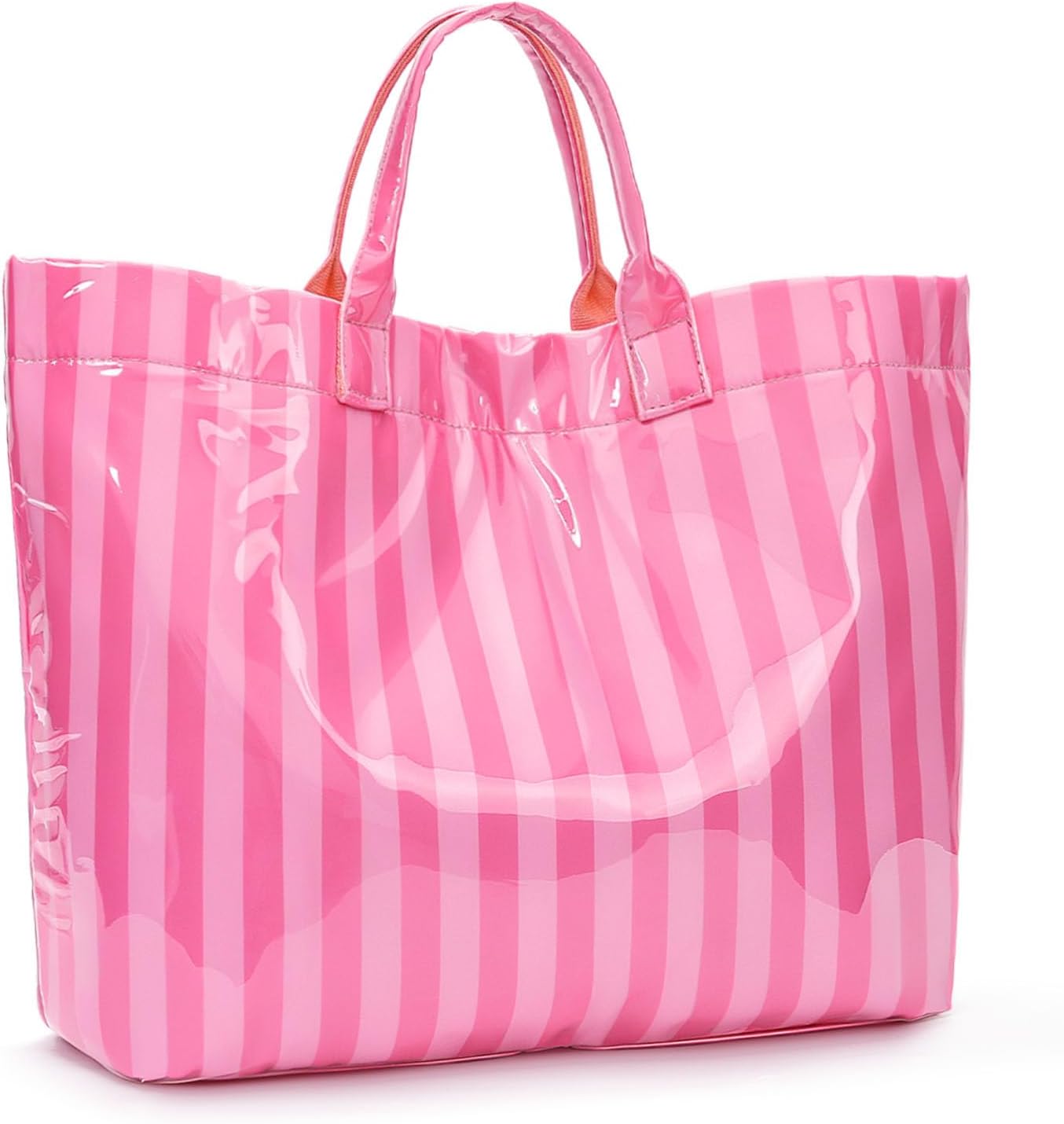 Striped PVC Tote Bag Large Glossy