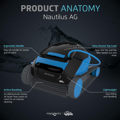 Dolphin Nautilus CC Automatic Robotic Pool Vacuum Cleaner, Wall Climbing Scrubber Brush, Top Load Filter Access, Ideal for Above/In-Ground Pools up to 33 FT in Length