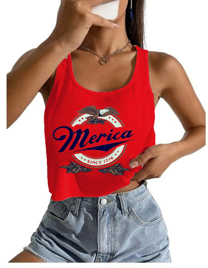 4th of July Crop Tops for Women Funny American Flag Shirts Tank Tops Outfits