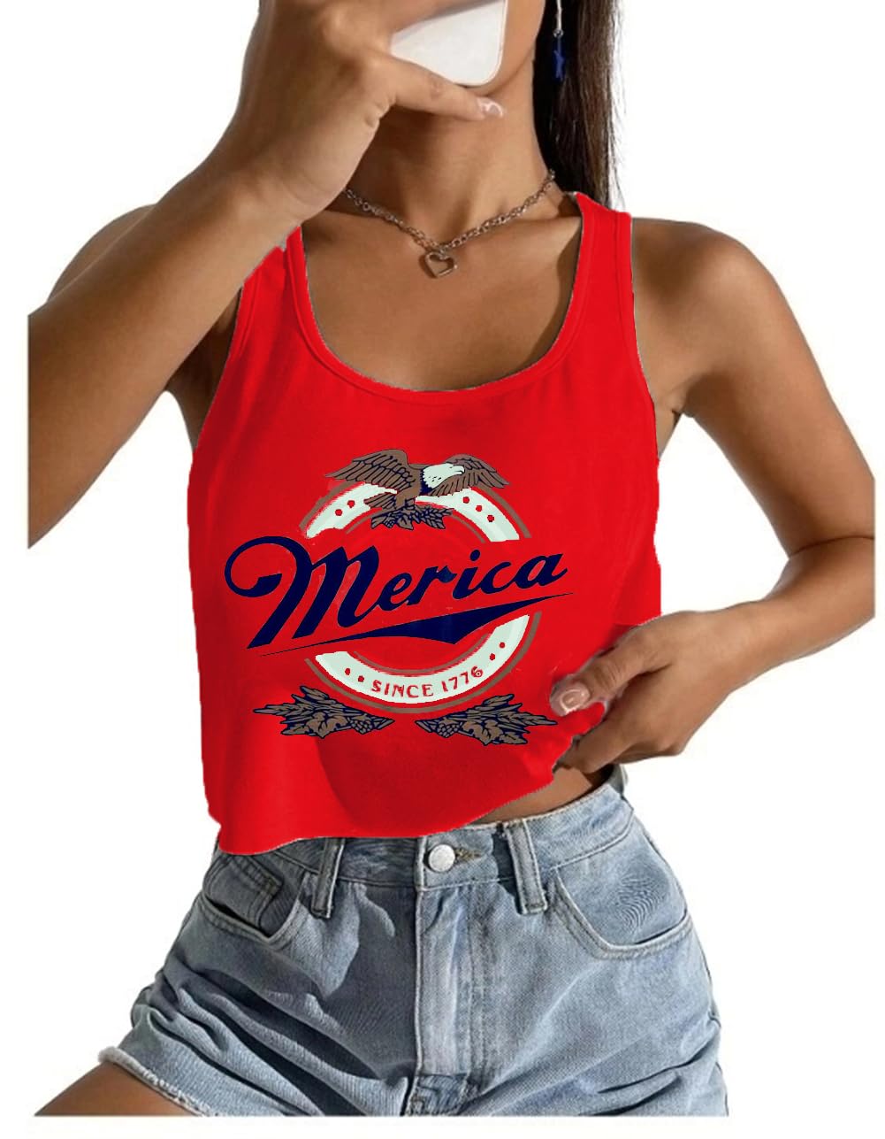 4th of July Crop Tops for Women Funny American Flag Shirts Tank Tops Outfits