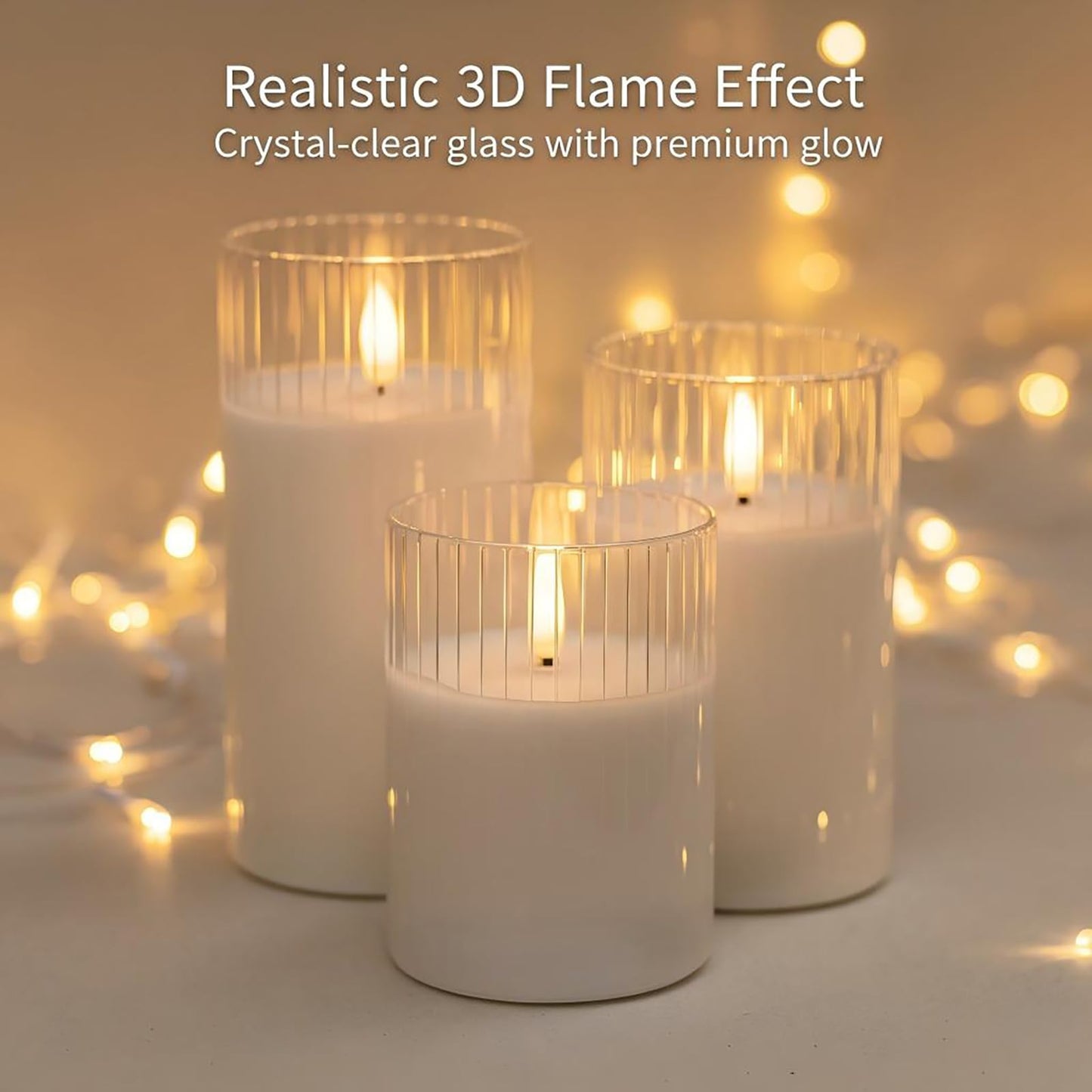 ANGELLOONG Gold Candles for Bathroom Decor, Glass Flameless Candles with Remote, Battery Operated LED Pillar Fake Candles with Timer for Christmas Home Fireplace Mantle Fall Decor