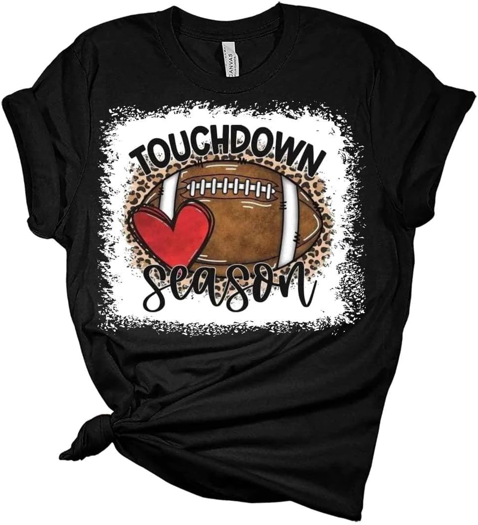 Football Shirts for Women Touchdown Season Tshirt Cute Leopard Bleach Print Fall Graphic Tees