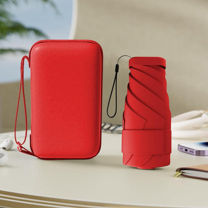 Mini Travel Umbrella, Upf 50+ Compact Fits in Purse | Eco-Friendly Recycled Fabric, Rain & UV Protection.portable Umbrella with Leather Case