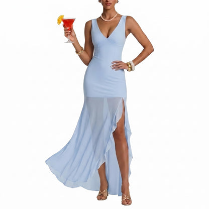 Summer V Neck Mesh Bodycon Maxi