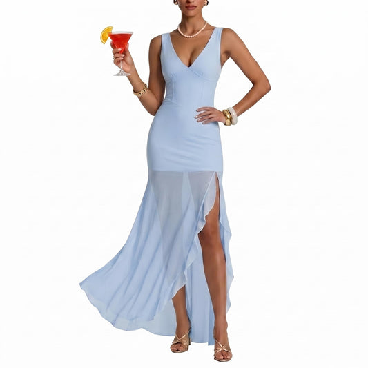 Summer V Neck Mesh Bodycon Maxi