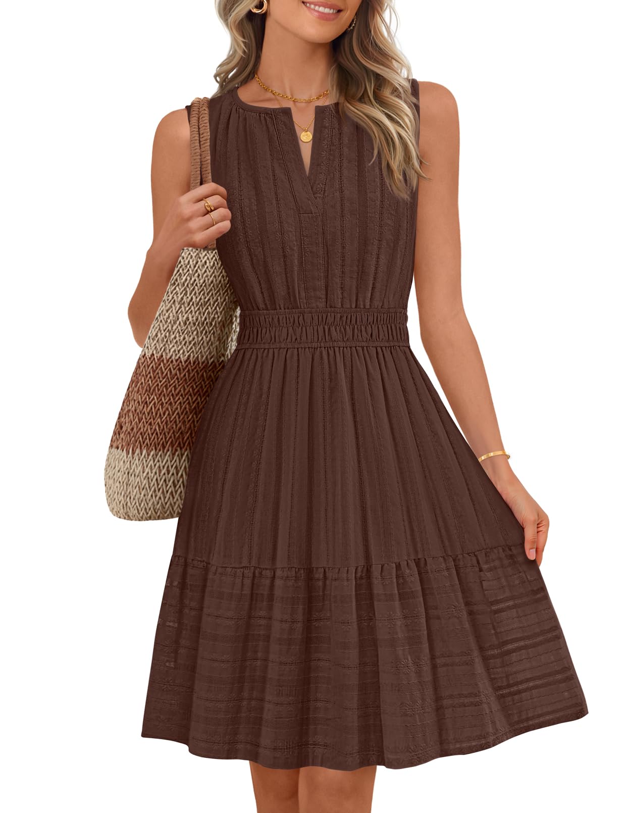 MEROKEETY Womens Summer Casual Beach Vacation Sleeveless Mini Sundress