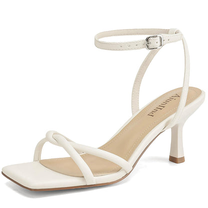 AIUNIIND Women's Kitten Low Heel Sandals, Strappy Square Open Toe 2.5 inch | Adjustable Ankle Strap, Comfortable All Day, for Summer, Going out, Dress, Party, Prom, Wedding Guest Occasions