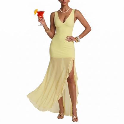 Summer V Neck Mesh Bodycon Maxi