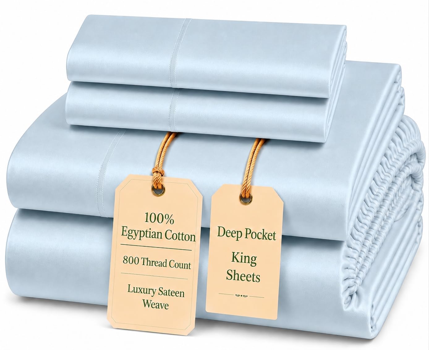 100% Egyptian Cotton Sheets King Size Sheets Set with Fully Elasticated 15" Deep Fitted Sheet & Pillowcase Sets, 800TC Sateen Weave Hotel Collection King Sheet Set, Soft Luxury White Bedding