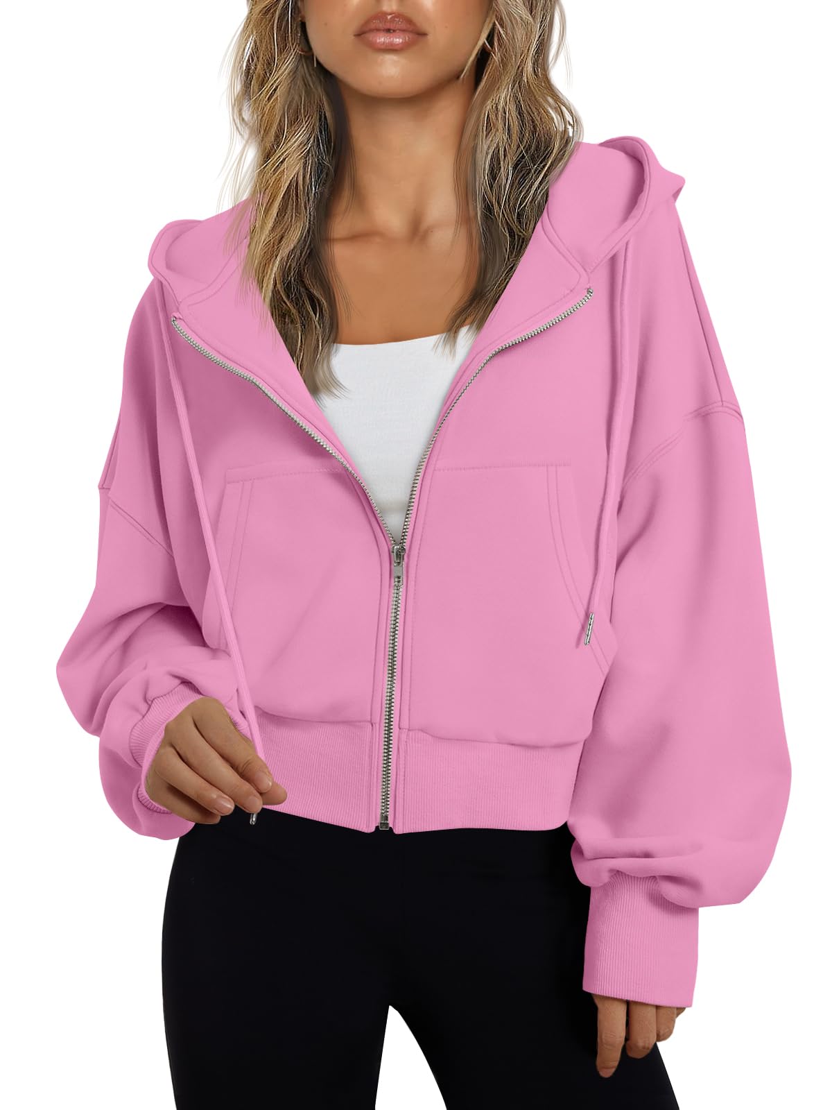 Trendy Queen Womens Zip Up Hoodie Lightweight Sweatshirt Drop Shoulder Casual Athletic Jacket