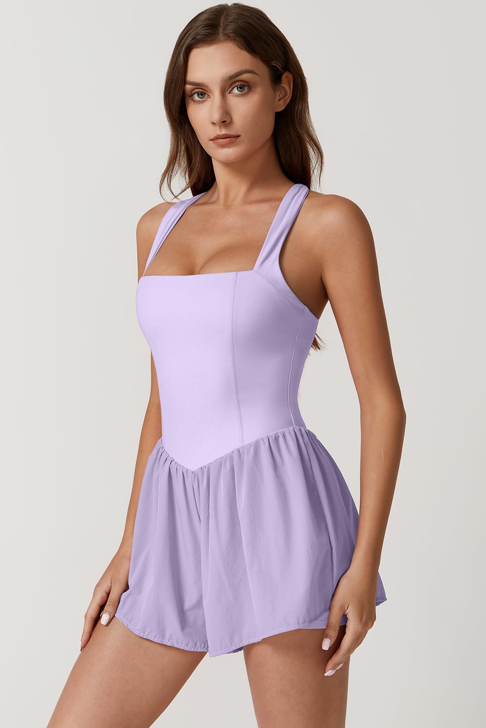 QINSEN Women's Square Neck Sleeveless Romper Jumpsuit