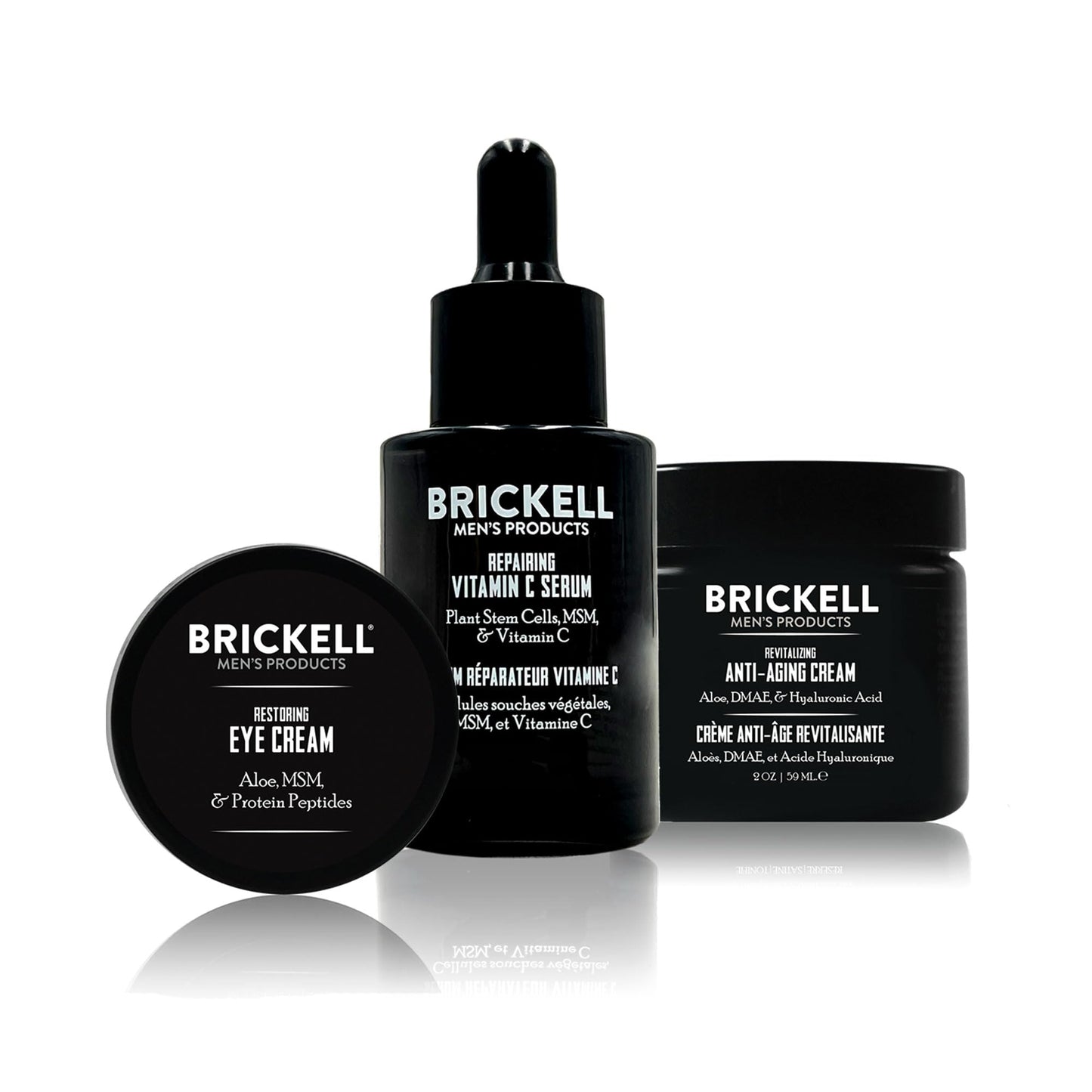 Brickell Men's Advanced Anti-Aging Routine, Night Face Cream, Facial Serum and Eye Cream, With Hyaluronic Acid, Vitamin C, and MSM, Scented, Skin Care Gift Set