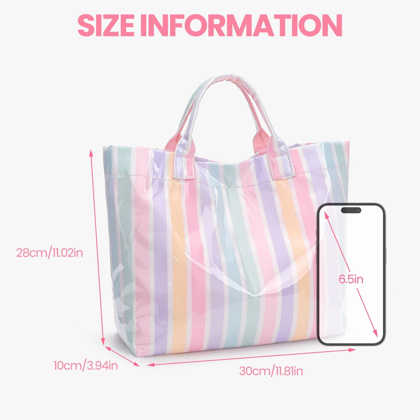 Striped PVC Tote Bag Large Glossy