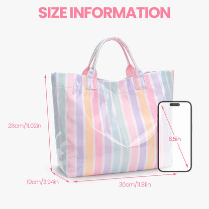 Striped PVC Tote Bag Large Glossy