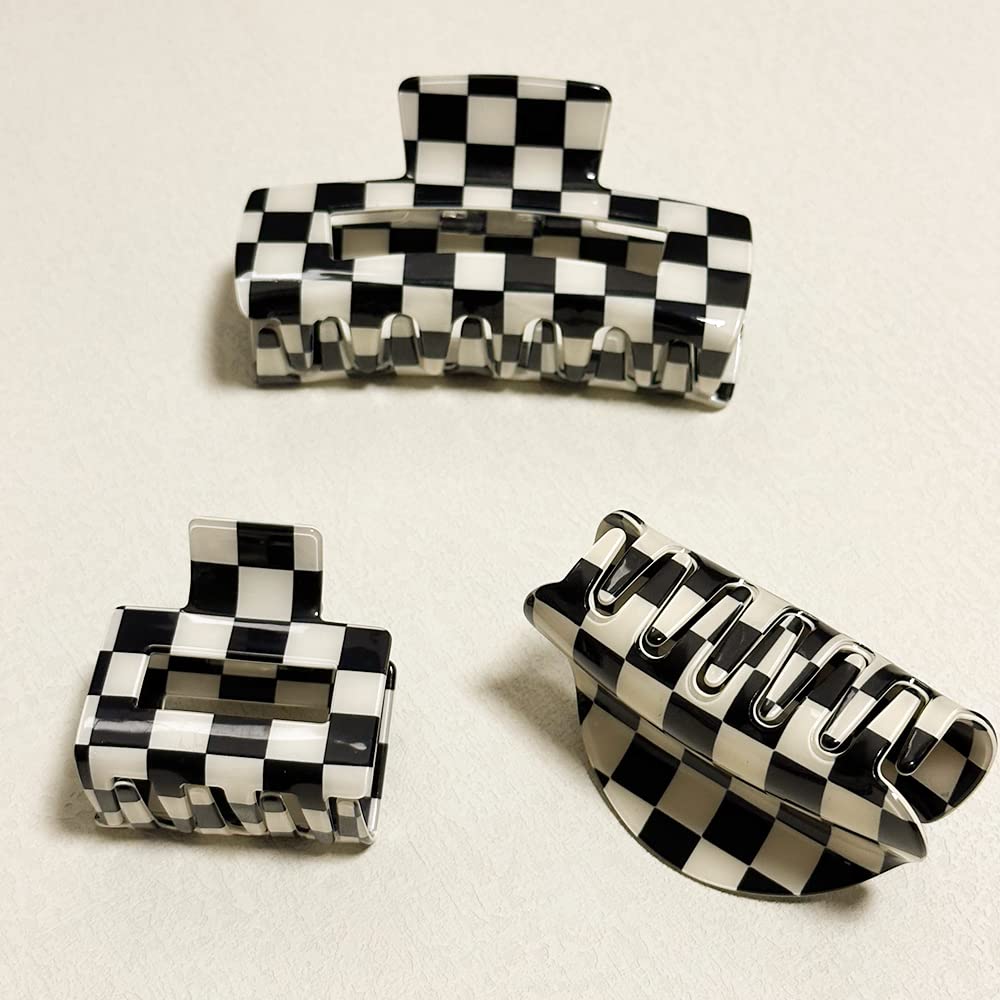 Vintage Checkered Y2K Hair Barrettes, Aesthetic 3Pcs Claw Clips for Women and Girls