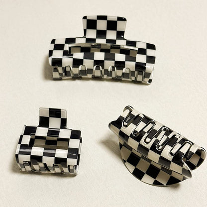 Vintage Checkered Y2K Hair Barrettes, Aesthetic 3Pcs Claw Clips for Women and Girls