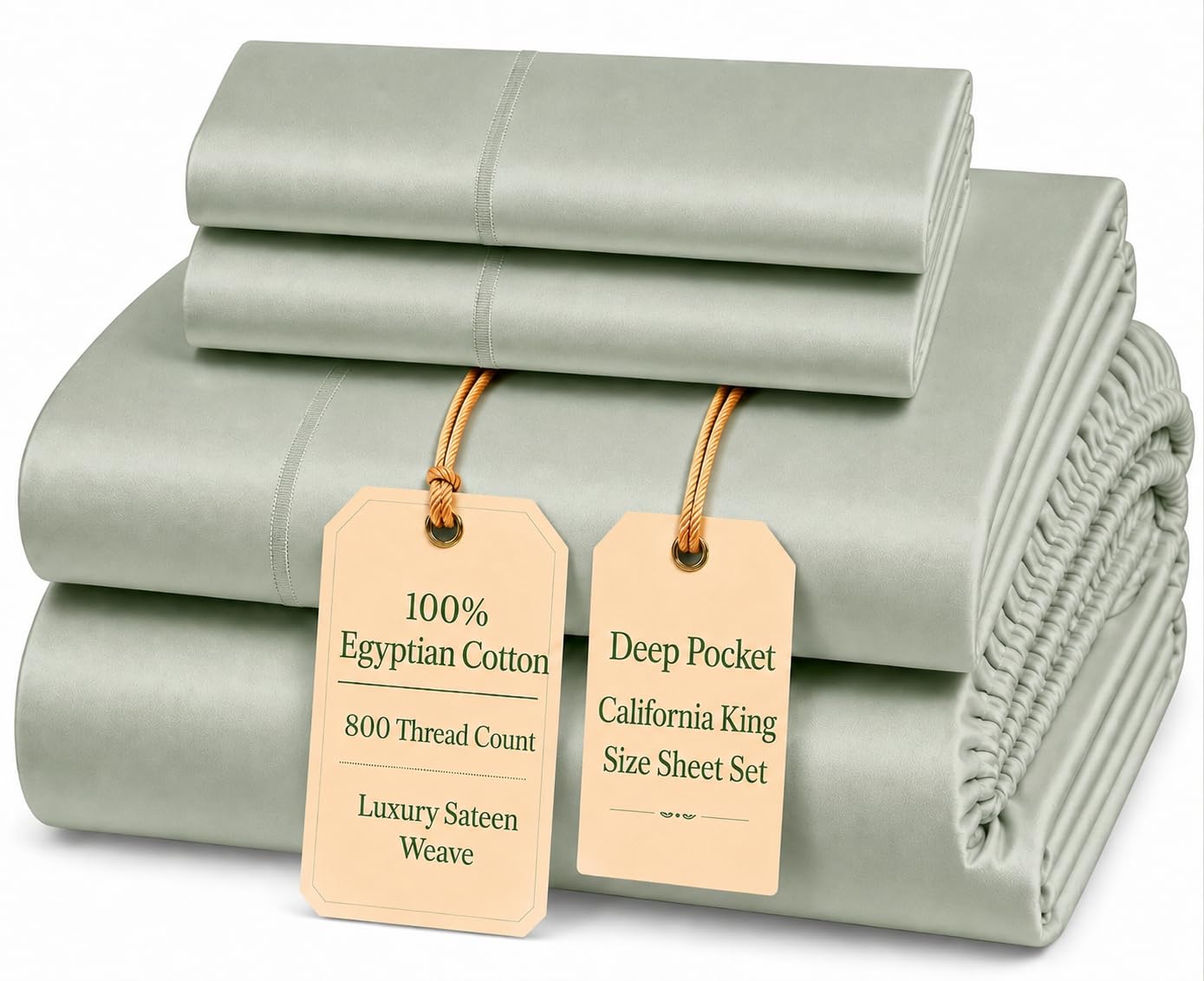 100% Egyptian Cotton Sheets King Size Sheets Set with Fully Elasticated 15" Deep Fitted Sheet & Pillowcase Sets, 800TC Sateen Weave Hotel Collection King Sheet Set, Soft Luxury White Bedding