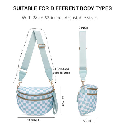Pure Colour Crossbody Bum Bags for Women Spacious Checkered Cross body Bag Nylon Trendy Fanny Pack for Travel