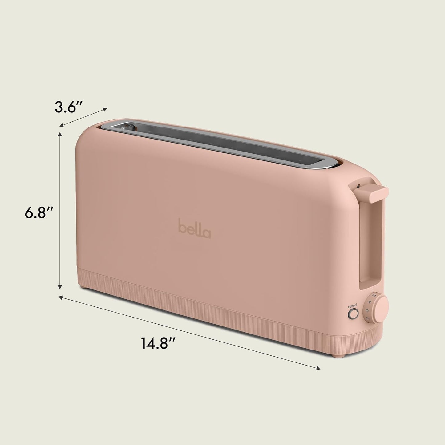 bella 2 Slice Slim Toaster, Fits-anywhere™ Kitchenware, 6 Setting Shade Control with Reheat & Cancel Buttons, Fits sourdough, 10” Long Slot, Anti Jam & Auto Shutoff, 900 Watt, Blossom