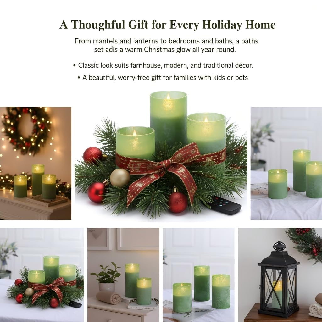 ANGELLOONG Gold Candles for Bathroom Decor, Glass Flameless Candles with Remote, Battery Operated LED Pillar Fake Candles with Timer for Christmas Home Fireplace Mantle Fall Decor