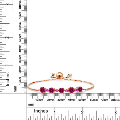 Gem Stone King Gemstone Birthstone and Pink Sapphire Tennis Bracelet 18K Rose Gold Plated Silver | Round 5MM and 2.5MM | Adjustable Bolo Design | Easy-On Easy-Off