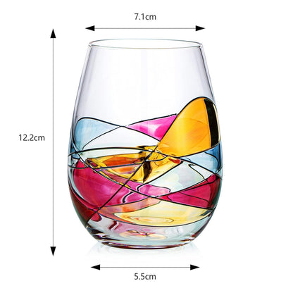 Artisanal Hand Painted Stemless Wine Glasses - Everyday Celebrations, Gift Idea for Wife, Mom, Valentine, Holiday Renaissance Romantic Stain-glassed Windows, 2 Set - Gift Idea Birthday, Housewarming