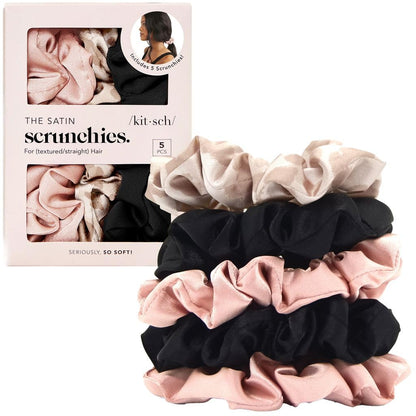 Kitsch Ultra-Petite Satin Scrunchies for Women - Cherry Blossom, 5pcs