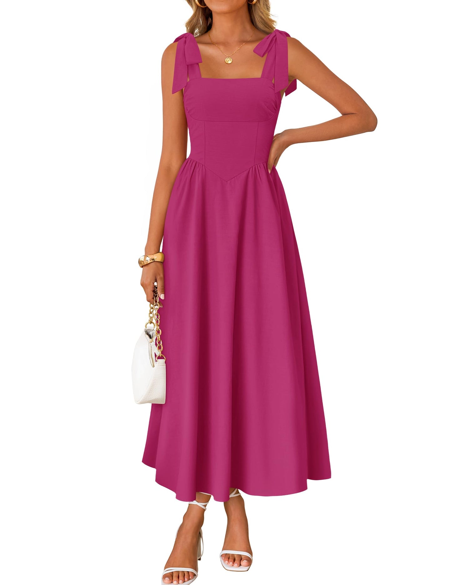 ZESICA Women's Summer Tie Shoulder Wedding Guest Maxi Dress