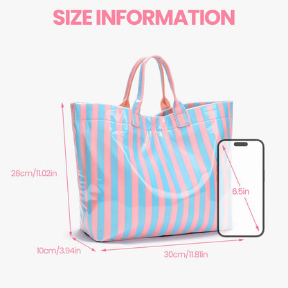 Striped PVC Tote Bag Large Glossy
