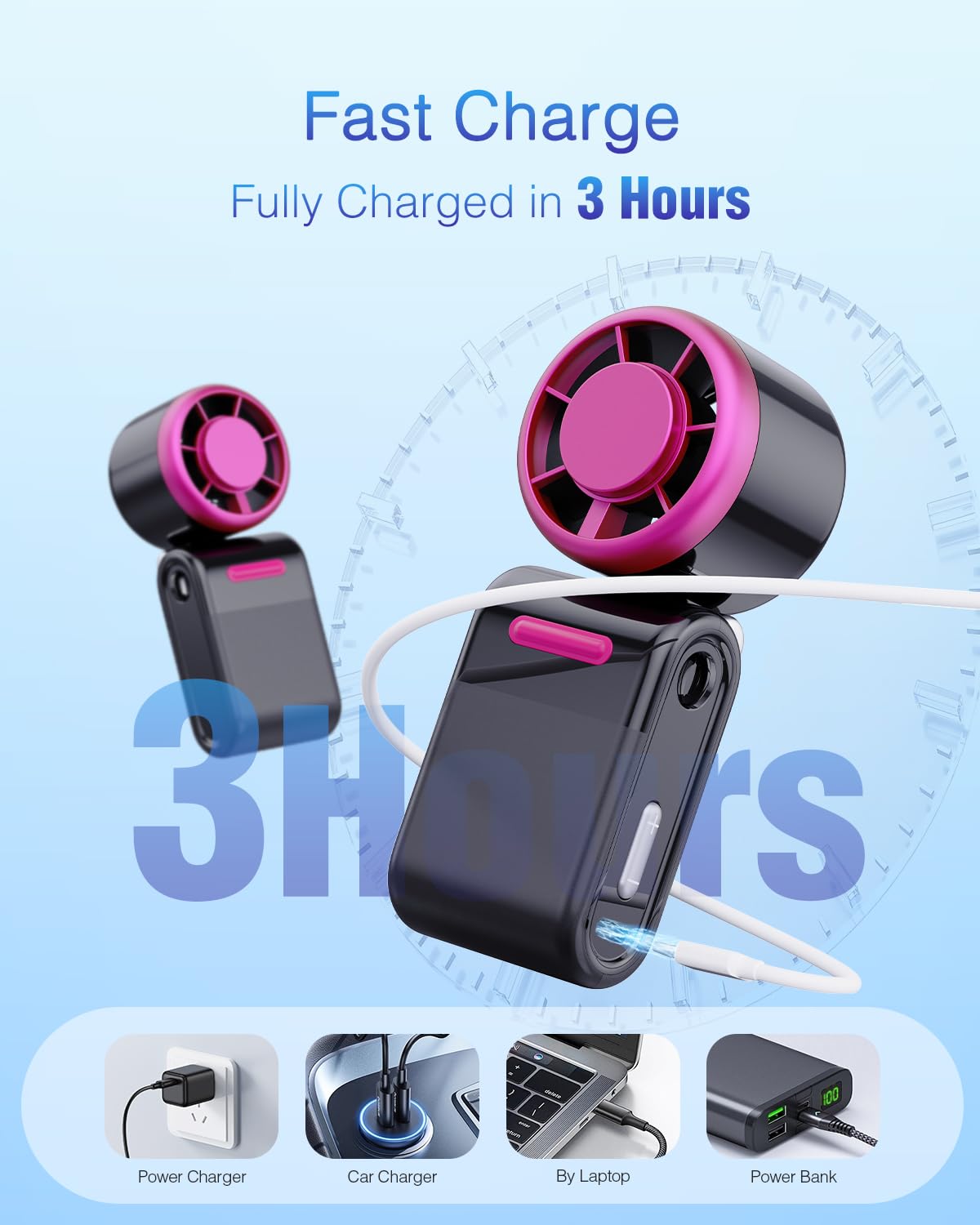 Mini Portable Handheld Turbo Fan – Small But Mighty, Whisper-Quiet, Long-Lasting, 5-Speed High-Velocity Rechargeable Battery Fan, Personal Fan for Outdoor, Travel, Gifts for Women & Men(pink)