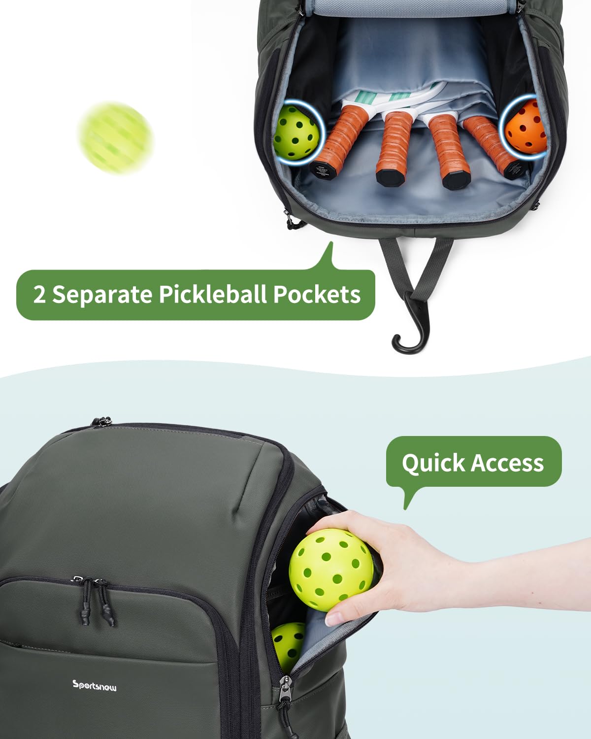 sportsnew Waterproof Pickleball Bag Men Women W/Shoe Compartment Fence Hook